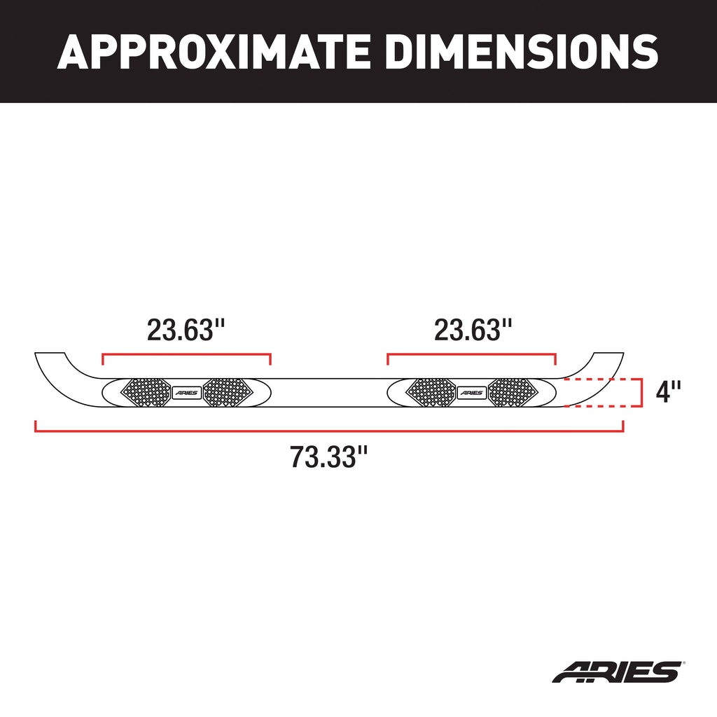 ARIES AL235040 Big Step 4in. Black Aluminum Round Side Bars; Select Dodge; Ram 1500 - Truck Part Superstore