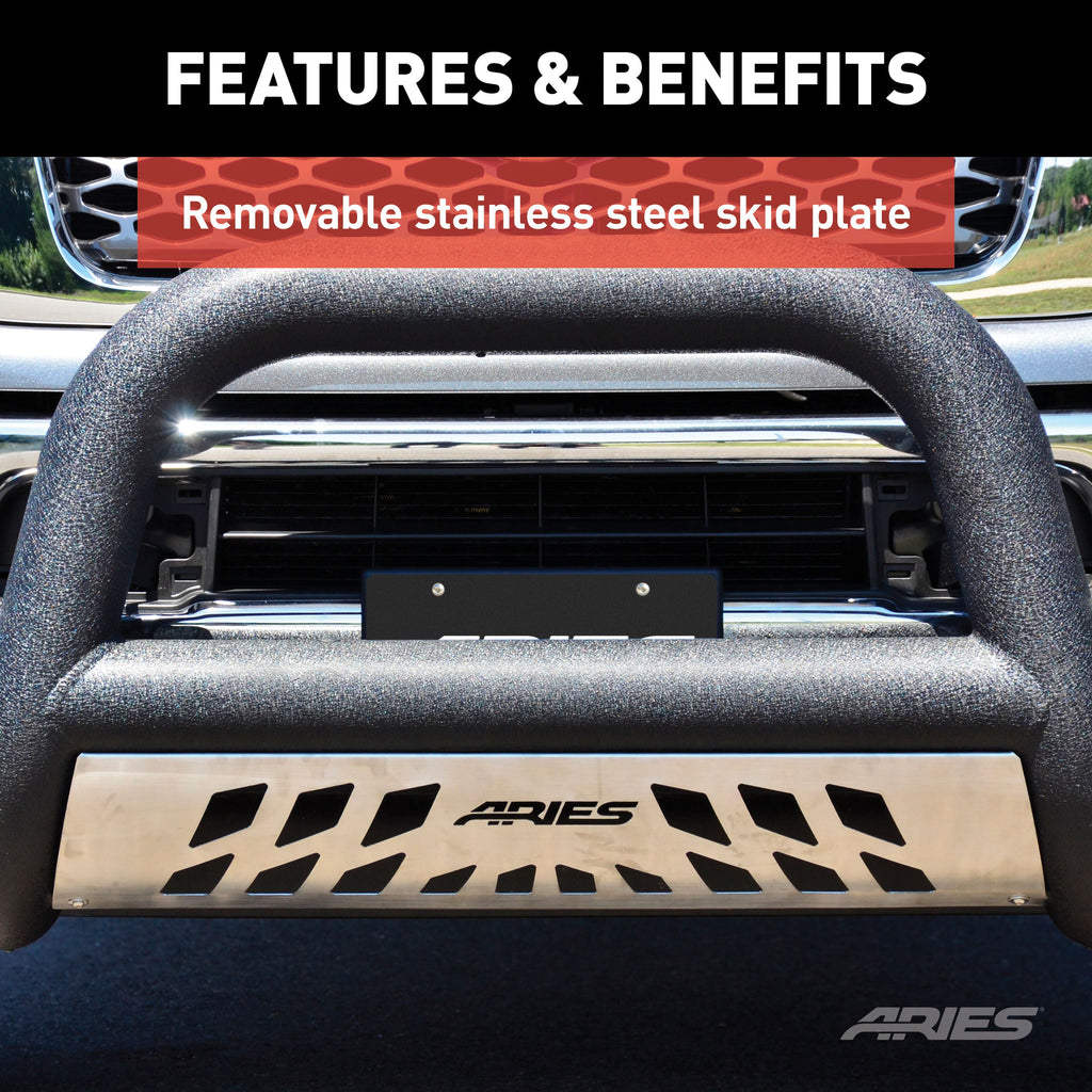 ARIES AL45-3006 Big Horn 4in. Black Aluminum Bull Bar; Select Ford F-250; F-350 Super Duty - Truck Part Superstore