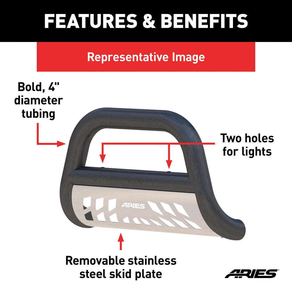 ARIES AL45-3012 Big Horn 4in. Black Aluminum Bull Bar; Select Ford F-250; F-350; F-450; F-550 - Truck Part Superstore