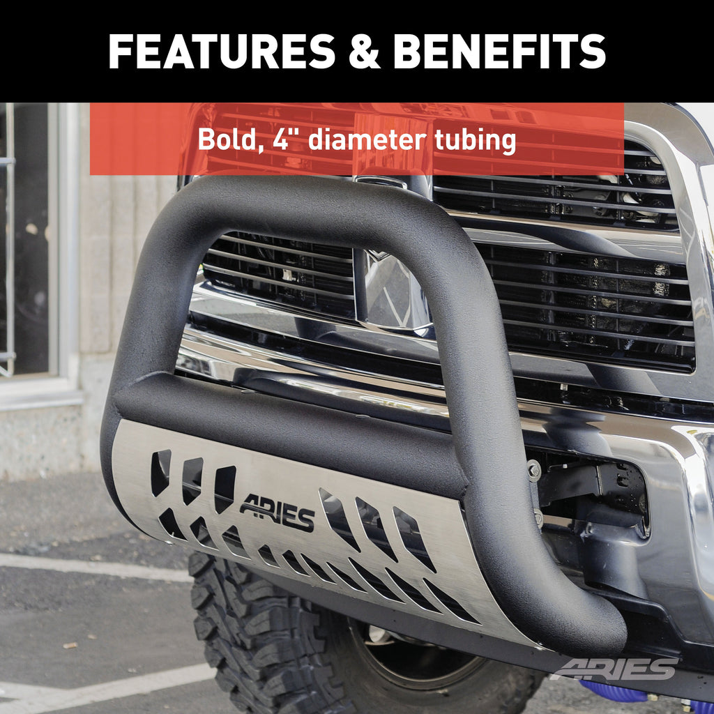 ARIES AL45-4016 Big Horn 4" Black Aluminum Bull Bar, Select Chevrolet, GMC - Truck Part Superstore