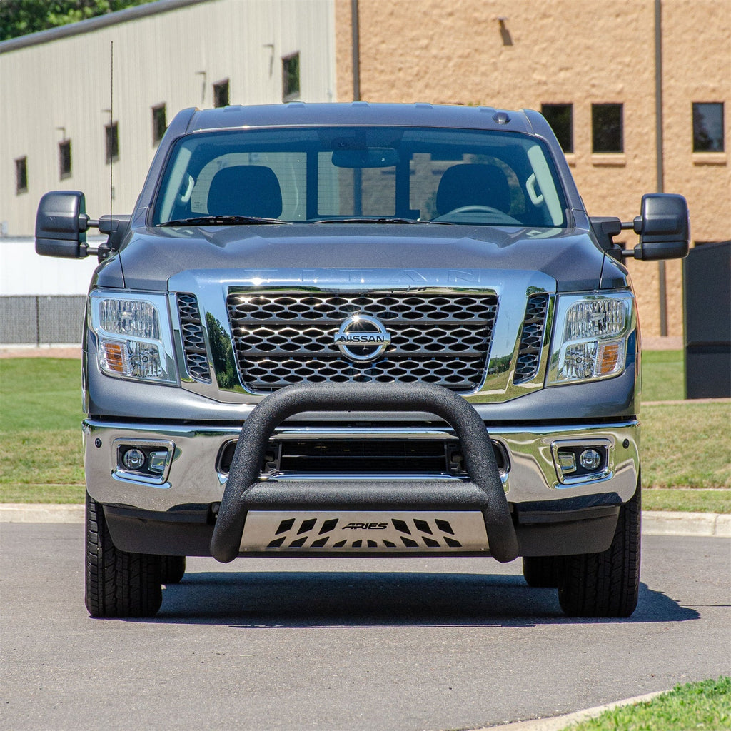 ARIES AL45-9004 ARIES AL45-9004 Big Horn 4-Inch Black Aluminum Bull Bar; Select Nissan Titan XD - Truck Part Superstore