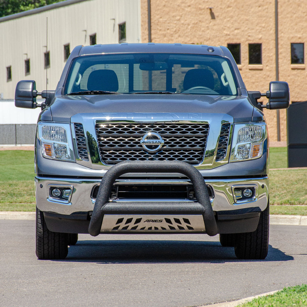 ARIES AL45-9004 ARIES AL45-9004 Big Horn 4-Inch Black Aluminum Bull Bar; Select Nissan Titan XD - Truck Part Superstore