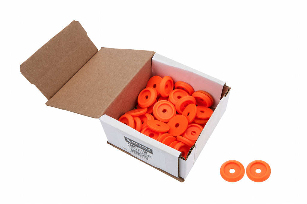 ALLSTAR PERFORMANCE 18854-50 Body Bolt Washer Plastic Fluorescent Orange 50pk