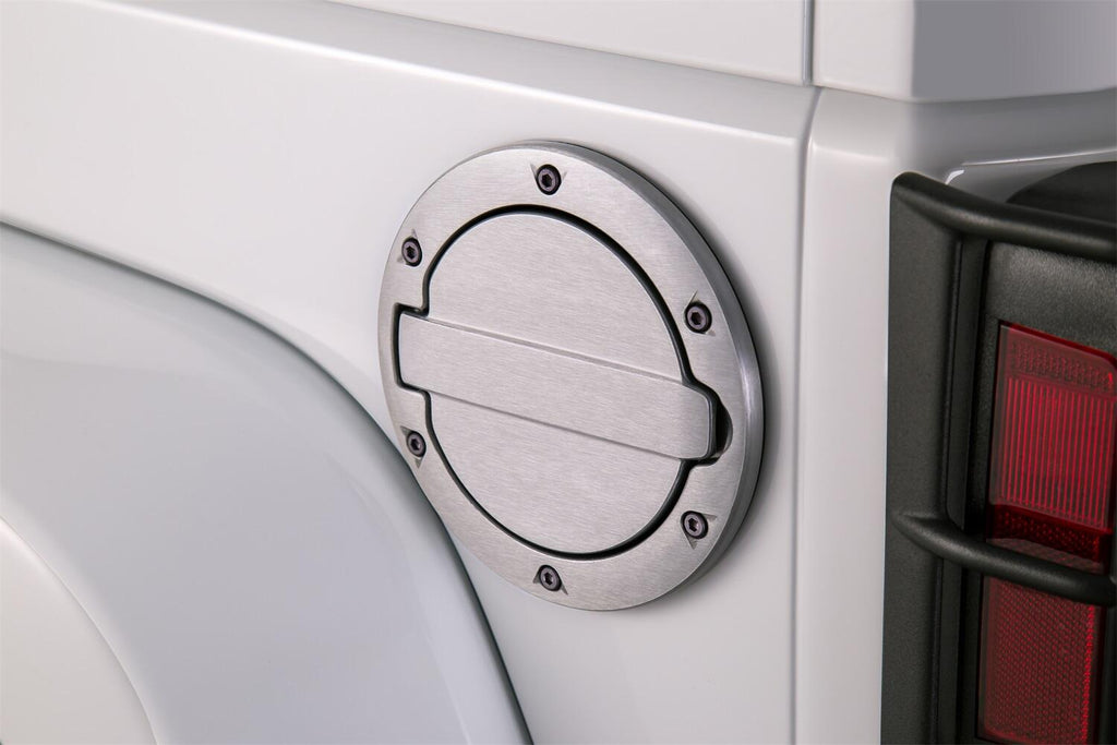 AMP Research 73000-00A Alloy Fuel Door, Brushed Aluminum - 07-18 Jeep Wrangler JK, 2 dr/4 dr for Select Jeep Wrangler, Jeep Wrangler JK