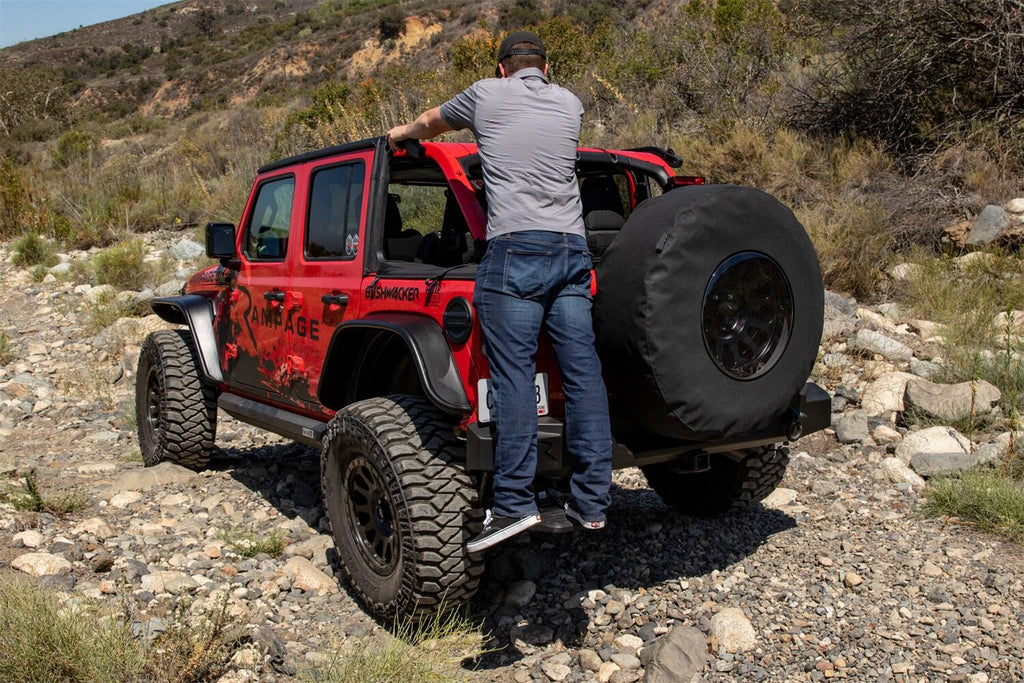 AMP Research 75321-01A Bedstep Flp Dwn Bmpr Stp 118 Wrangler JL works w/some factory/aftermarket bmprs for Select Jeep Wrangler