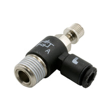 Load image into Gallery viewer, Dedenbear ANVRAMO-5/32 NEEDLE VALVE, 90?, 5/32" OD QK DISCONNECT TO 1/8" NPT (METER OUT) NICKEL PL BR