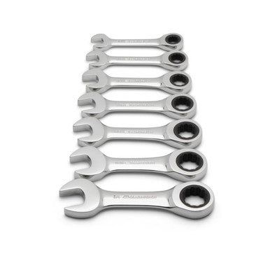 Gearwrench 9507D 7 Piece 72-Tooth 12 Point Stubby Ratcheting Combination SAE Wrench Set