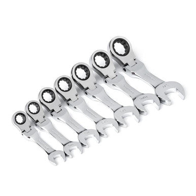 Gearwrench 9570 7 Piece 72-Tooth 12 Point Stubby Flex Head Ratcheting Combination SAE Wrench Set