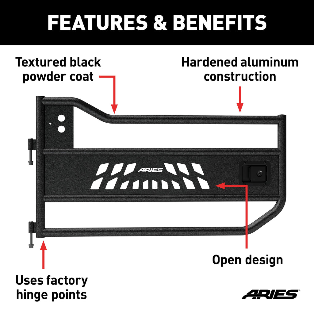 ARIES AR15009 Jeep Wrangler JK Aluminum Front Tube Doors for Select Jeep Wrangler