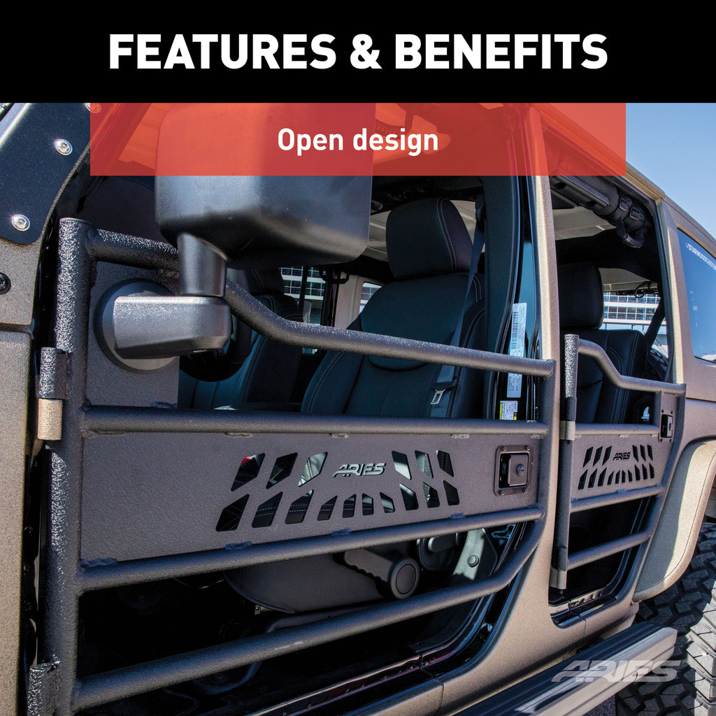ARIES AR15009 Jeep Wrangler JK Aluminum Front Tube Doors for Select Jeep Wrangler