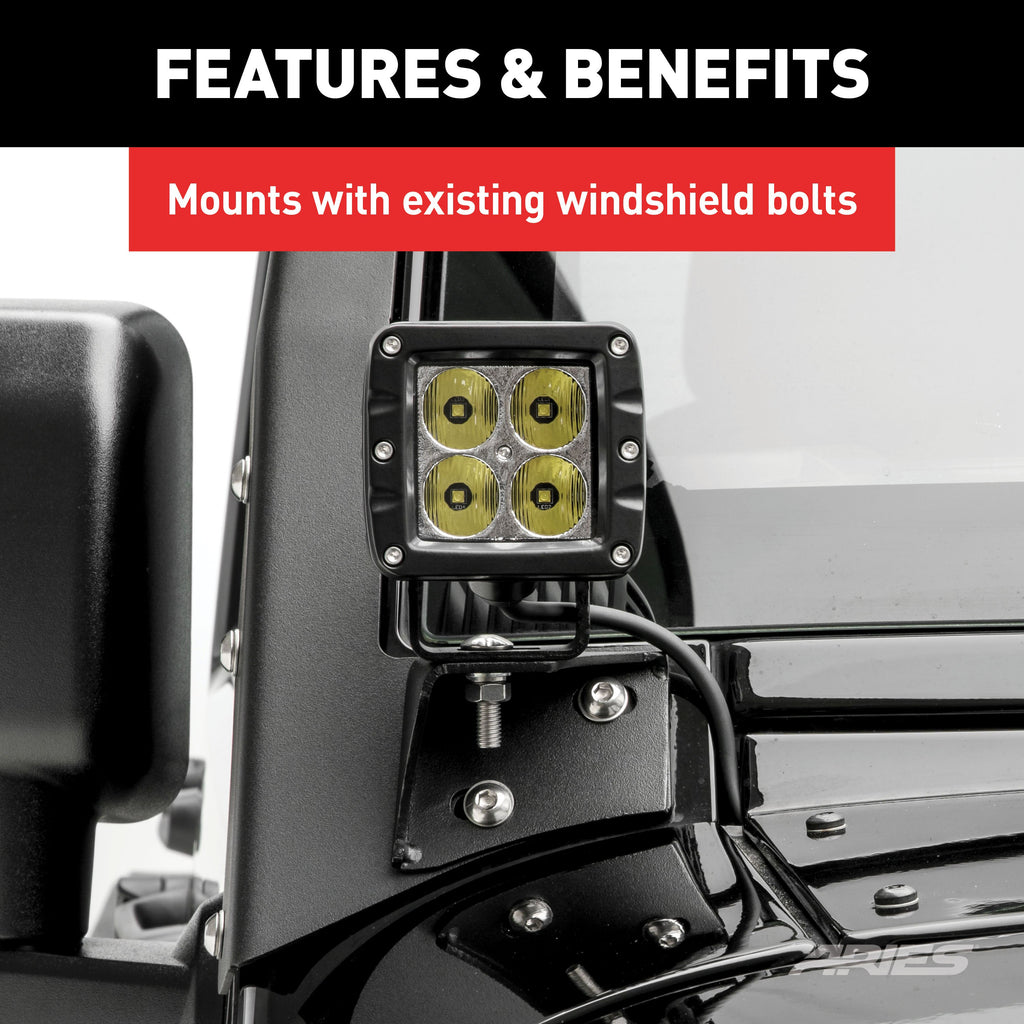 ARIES AR15800 Jeep Wrangler JK Windshield Light Brackets for Select Jeep Wrangler