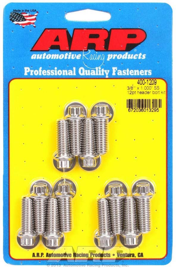 ARP 400-1209 S/S Header Bolt Kit - 3/8 x 1.00 UHL (12)