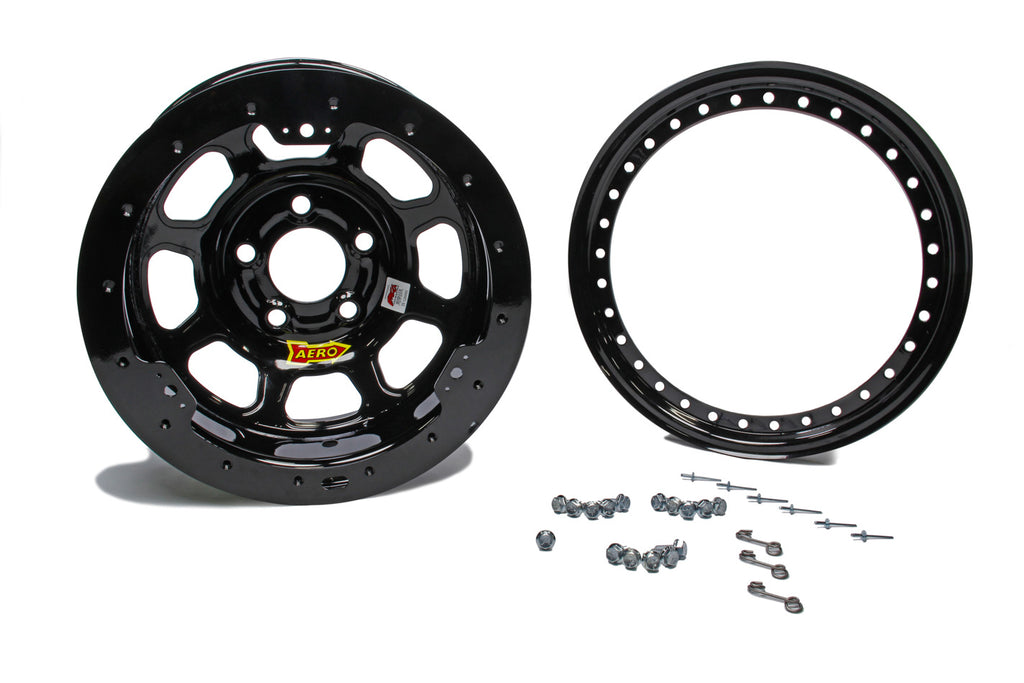 AERO RACE WHEELS 53-185040B 15x8 4in 5.00 Black w/ Black Ring