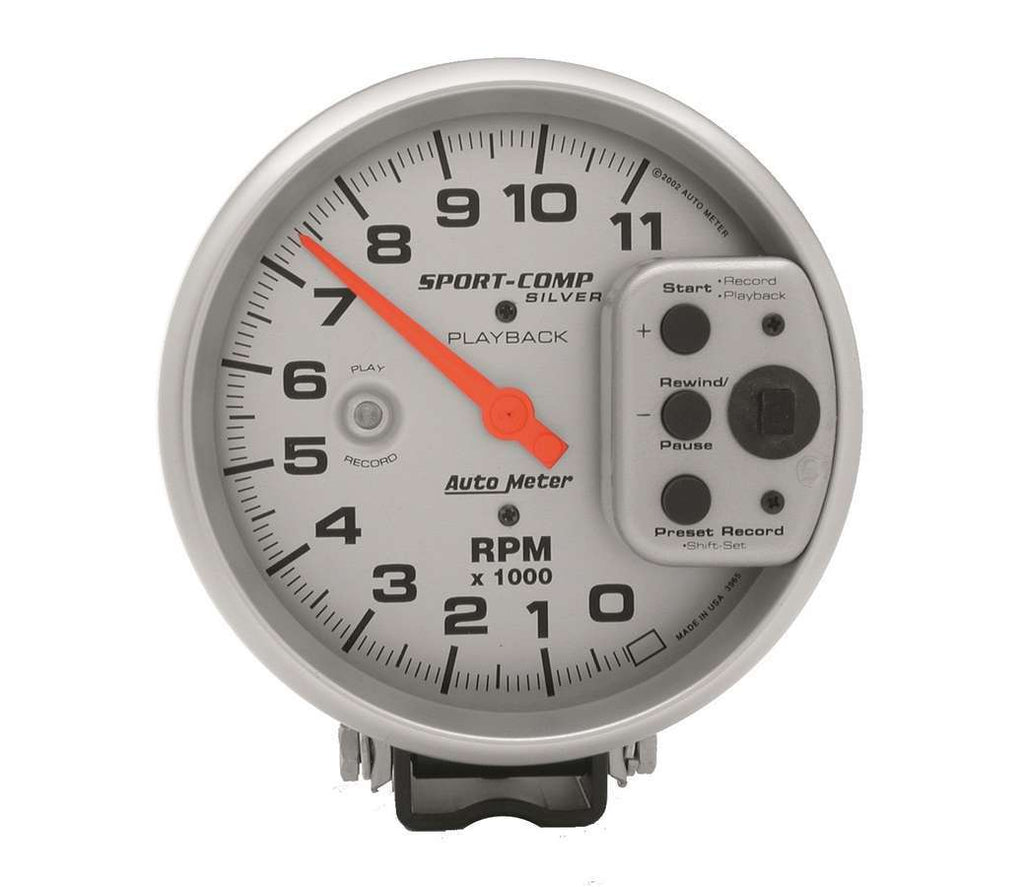 AUTOMETER 3965 5in S/C Silver 11000 RPM Playback Tach