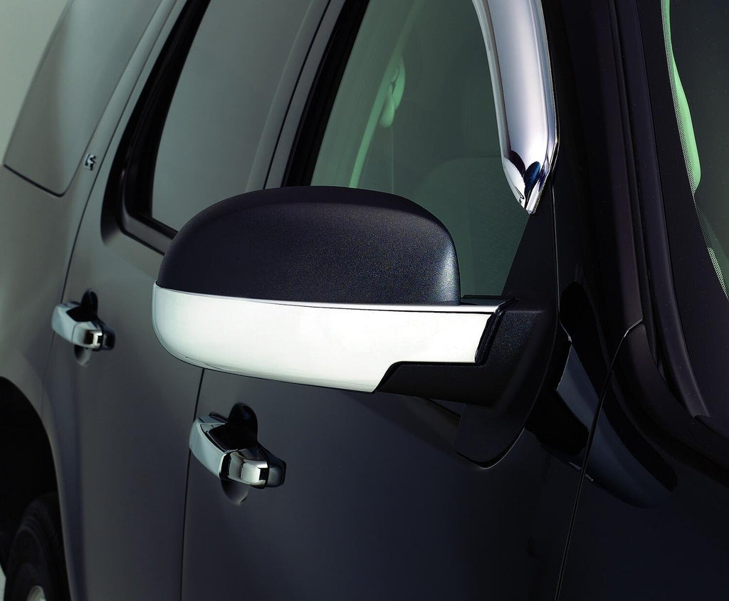 Auto Ventshade AVS 687665 Chrome Mirror Cover; Lower Half for Select Chevrolet Silverado 1500, Chevrolet Silverado HD, Chevrolet Silverado HD, Chevrolet Suburban 1500, Chevrolet Suburban 2500, Chevrolet Tahoe, GMC Sierra 1500, GMC Sierra HD, GMC Sierra