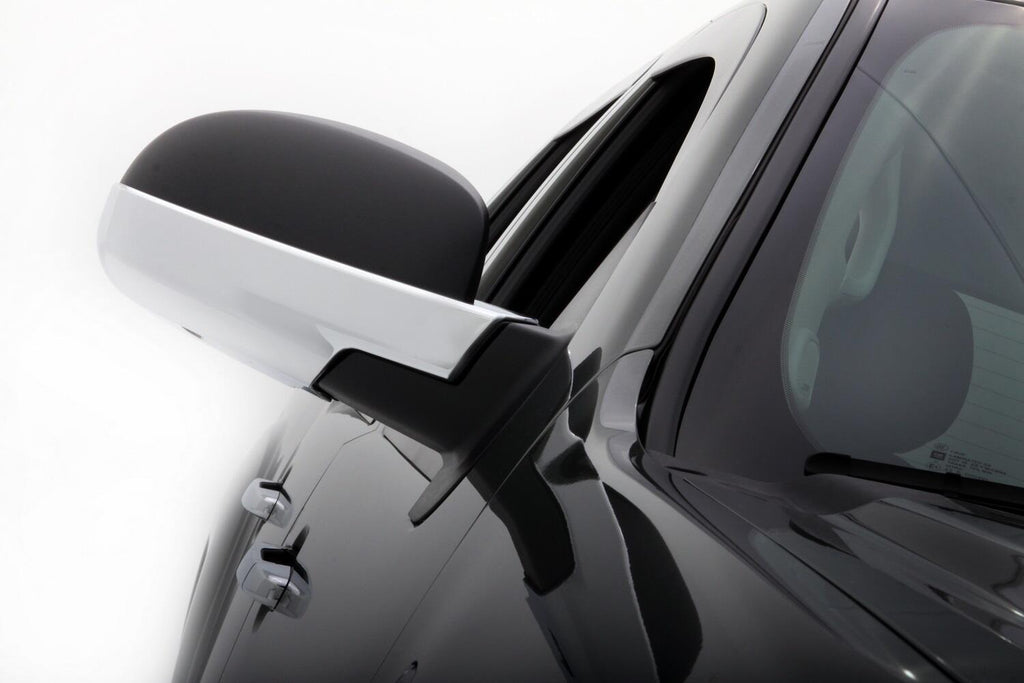 Auto Ventshade AVS 687665 Chrome Mirror Cover; Lower Half for Select Chevrolet Silverado 1500, Chevrolet Silverado HD, Chevrolet Silverado HD, Chevrolet Suburban 1500, Chevrolet Suburban 2500, Chevrolet Tahoe, GMC Sierra 1500, GMC Sierra HD, GMC Sierra