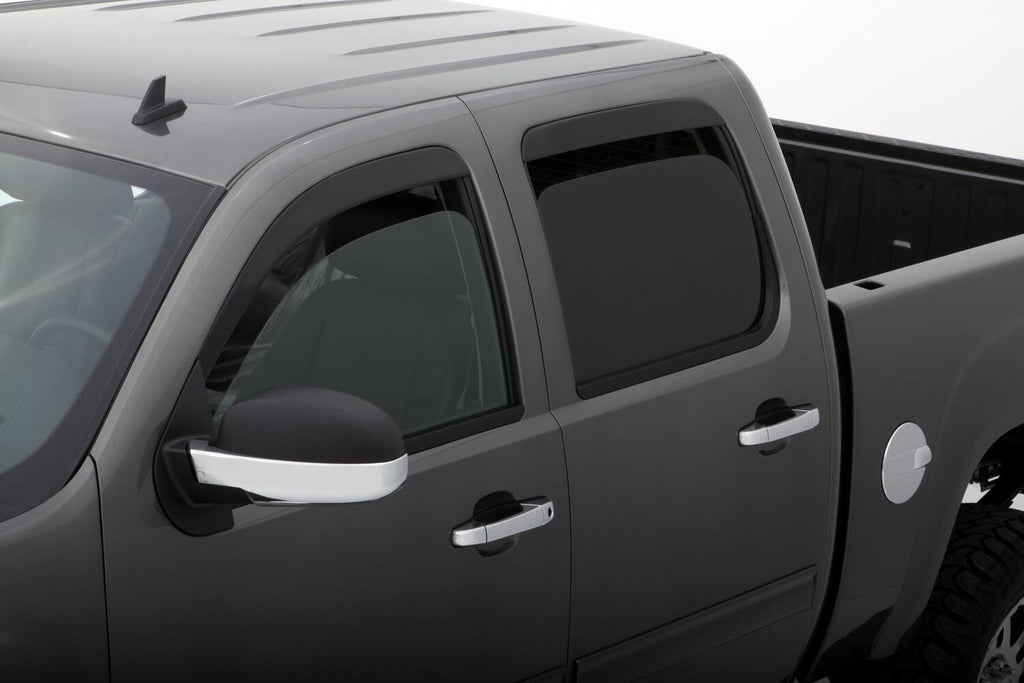 Auto Ventshade AVS 894007 Ventvisor Deflector; Smoke; Low Profile; Outside Mount; 4 pc. for Select Chevrolet Avalanche, Chevrolet Silverado 1500, Chevrolet Silverado HD, Chevrolet Silverado HD, Chevrolet Suburban 1500, Chevrolet Suburban 2500, GMC Sierra