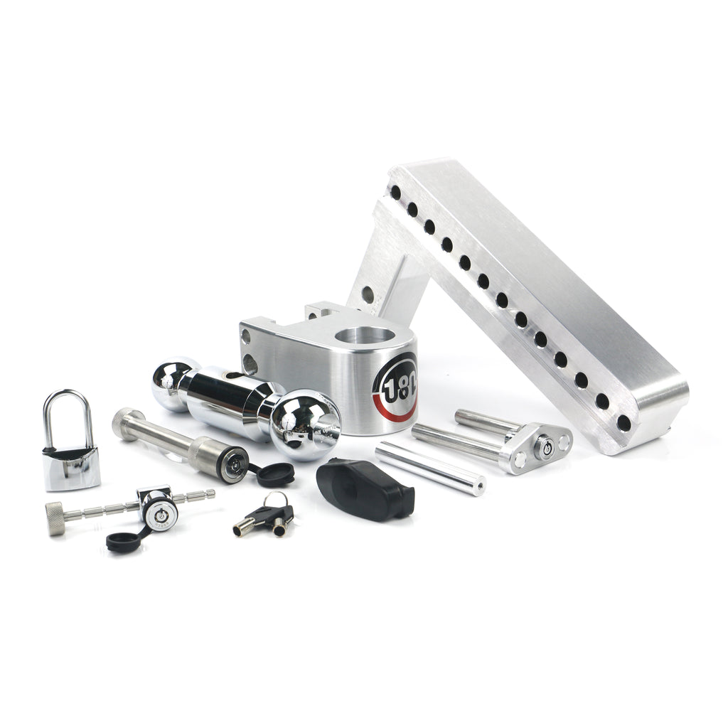Adjustable-180-Hitch-W-Chrome-Tow-Balls---10-Drop-For-2-Receiver-W-Lockset