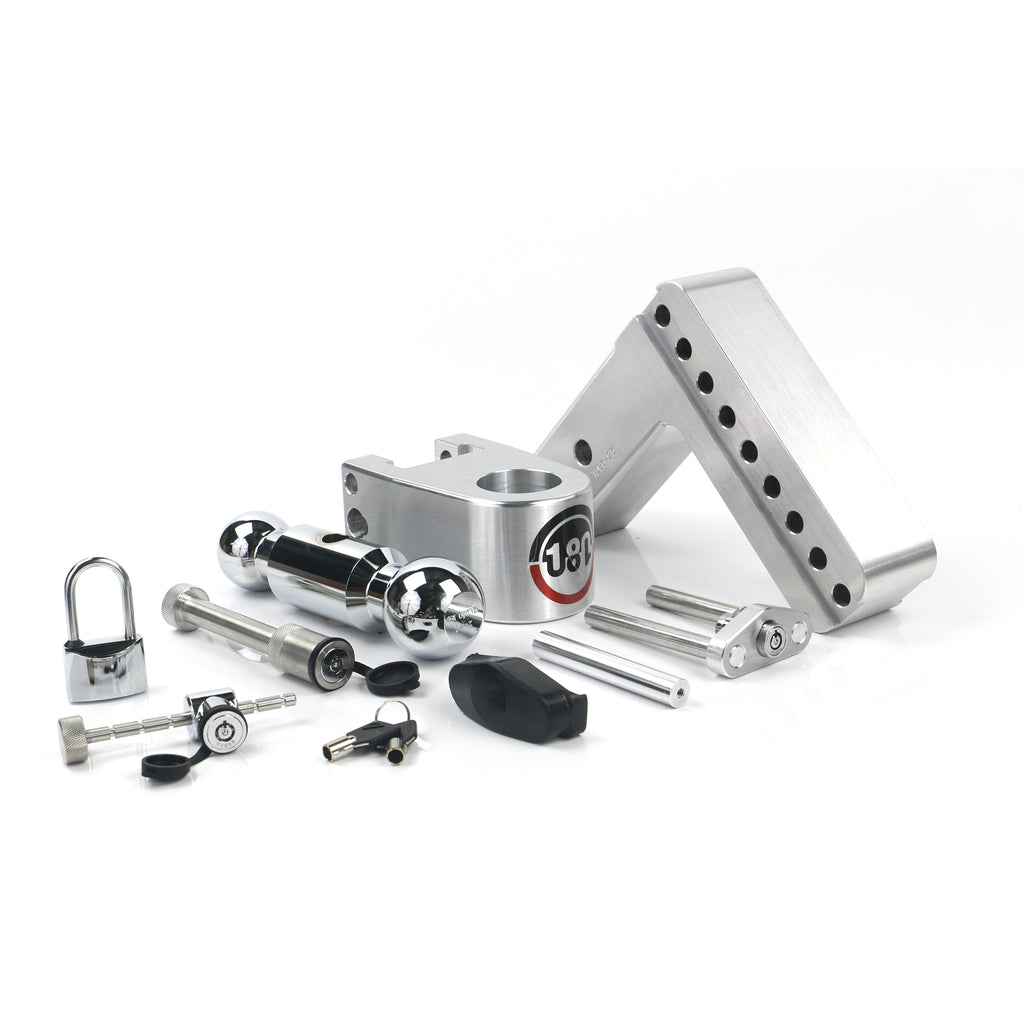 Adjustable-180-Hitch-W-Chrome-Tow-Balls---6-Drop-For-2.5-Receiver-W-Lockset