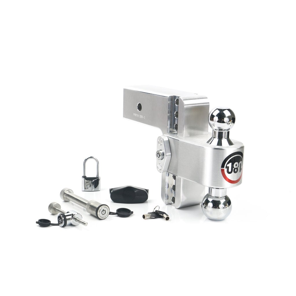 Adjustable-180-Hitch-W-Chrome-Tow-Balls---6-Drop-For-3-Receiver-W-Lockset