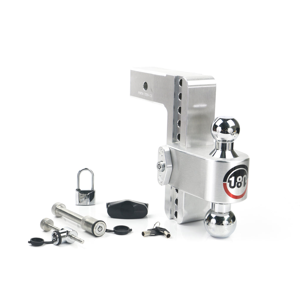 Adjustable-180-Hitch-W-Chrome-Tow-Balls---8-Drop-For-2.5-Receiver-W-Lockset