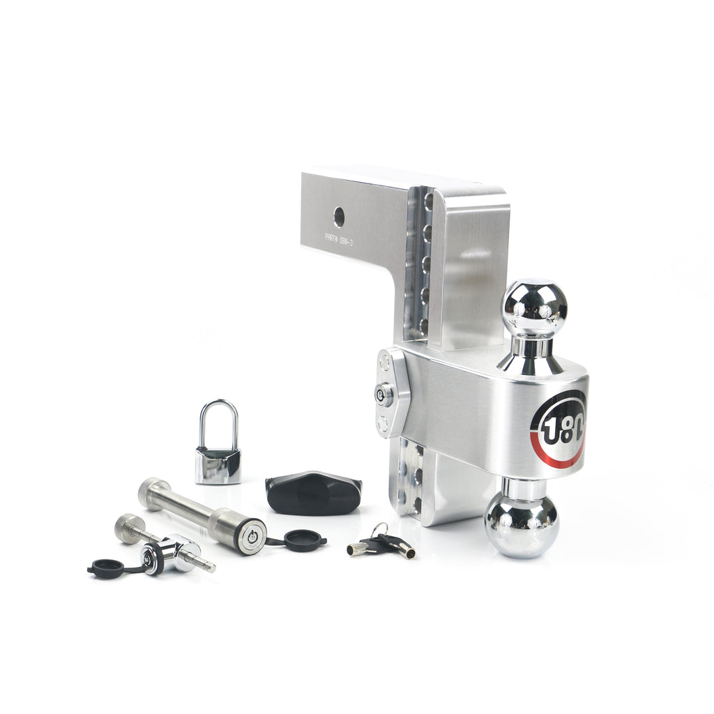 Adjustable-180-Hitch-W-Chrome-Tow-Balls---8-Drop-For-3-Receiver-W-Lockset
