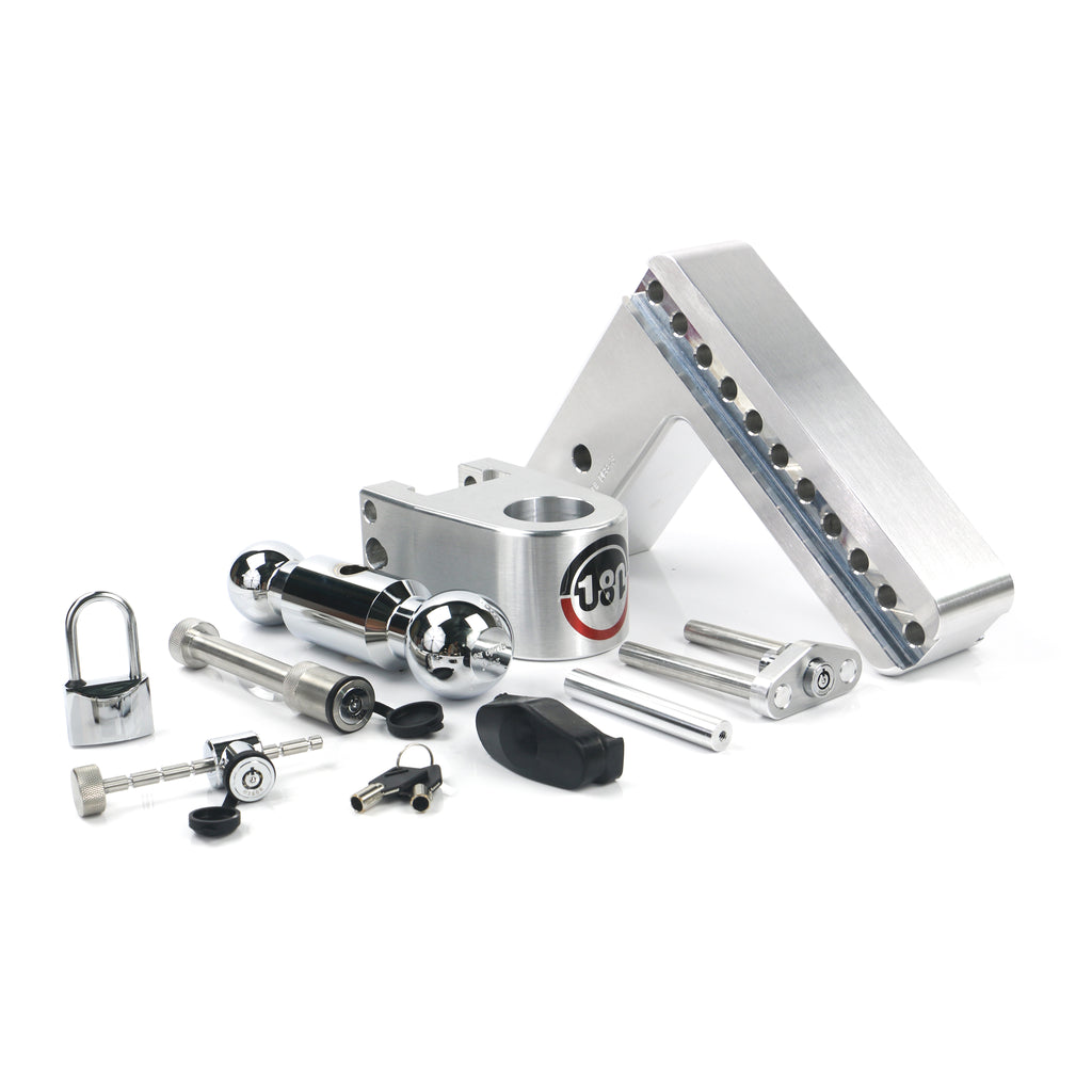 Adjustable-180-Hitch-W-Chrome-Tow-Balls---8-Drop-For-3-Receiver-W-Lockset