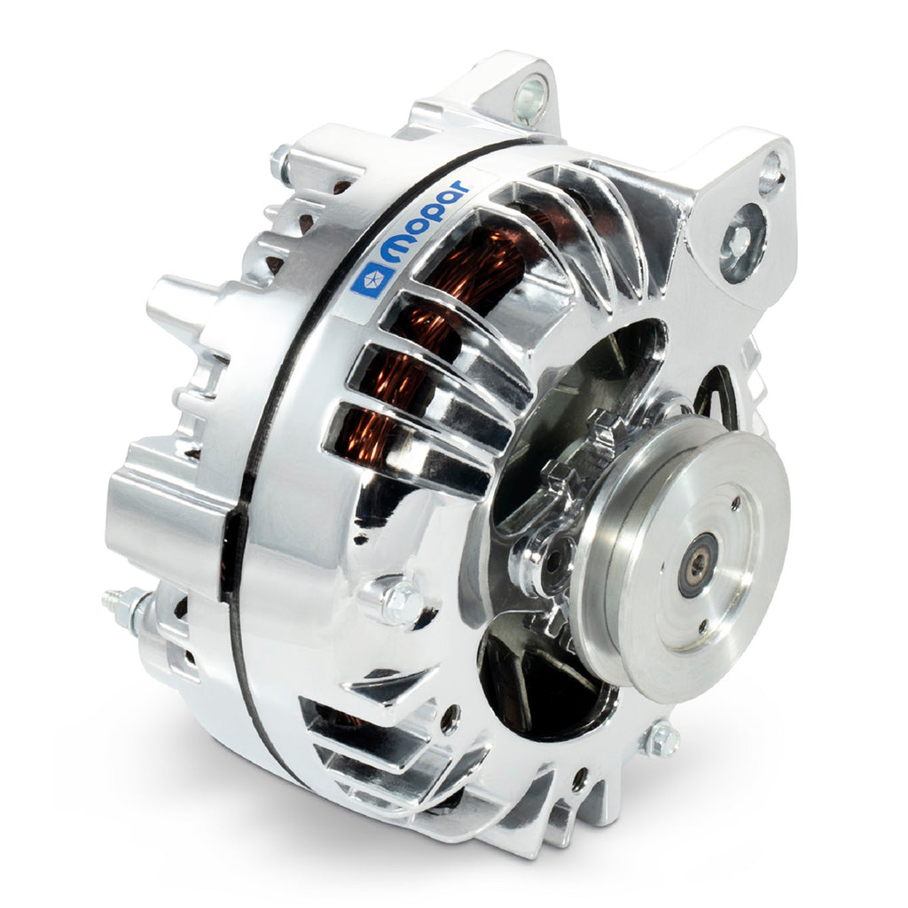 Alternator;-110-Amp;-ChryslerMopar-1-Wire-Style;-V-Belt-Pulley;-Chrome