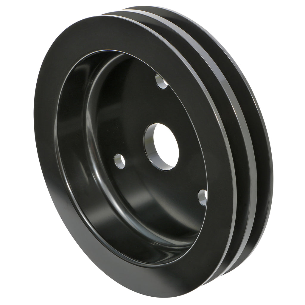 Aluminum-Bb-Chevy-Crankshaft-Pulley;-2-Groove;-Short-Water-Pump--Black-Finish