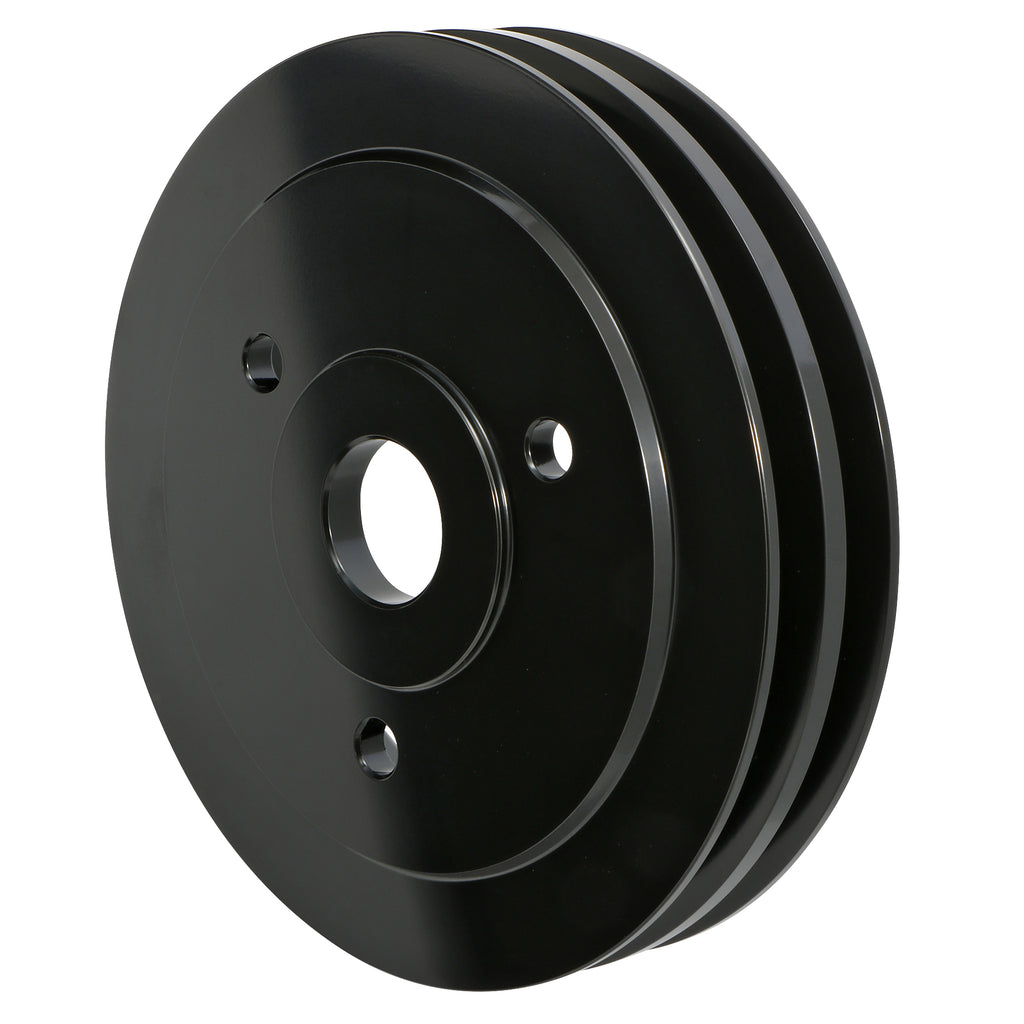 Aluminum-Bb-Chevy-Crankshaft-Pulley;-2-Groove;-Short-Water-Pump--Black-Finish
