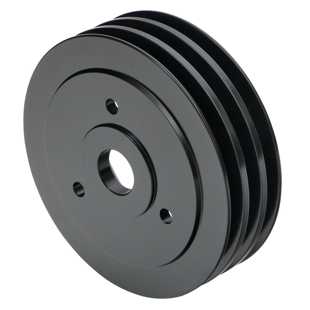Aluminum-Bb-Chevy-Crankshaft-Pulley;-3-Groove;-Short-Water-Pump--Black-Finish