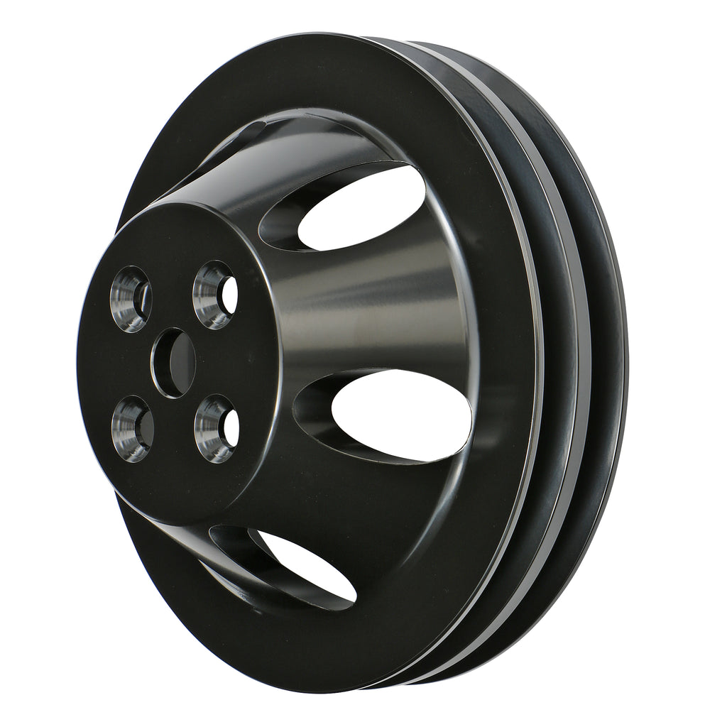Aluminum-Bb-Chevy-Water-Pump-Pulley;-2-Groove;-Short-Water-Pump--Black-Finish