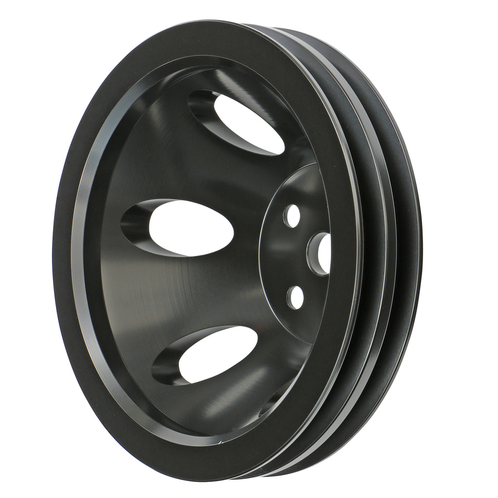 Aluminum-Bb-Chevy-Water-Pump-Pulley;-2-Groove;-Short-Water-Pump--Black-Finish