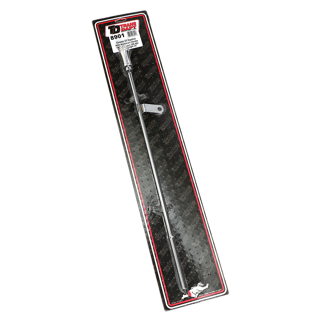 Aluminum-Handle-Oil-Dipstick;Chrome-Tube;21-In.-Dipstick;-65-90-Chevy-Bb-396-454