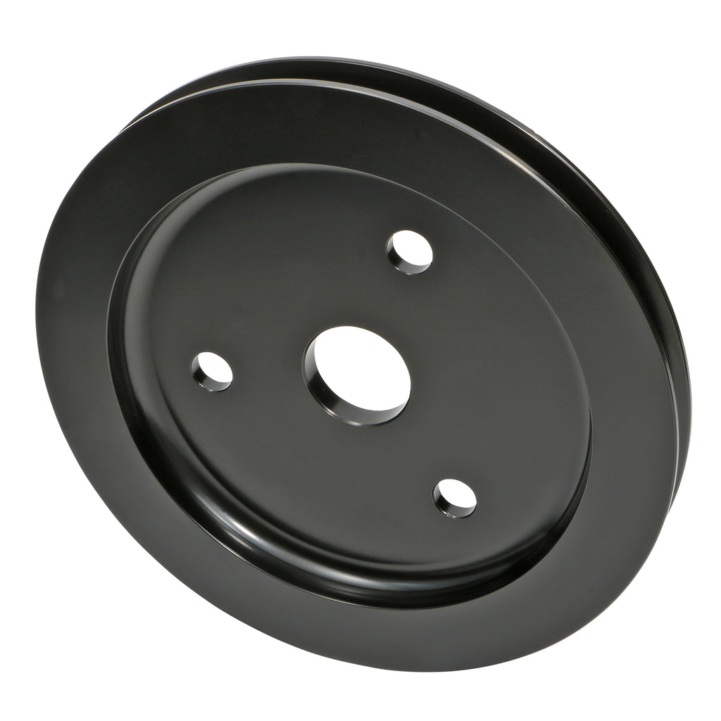Aluminum-Sb-Chevy-Crankshaft-Pulley;-1-Groove;-Short-Water-Pump--Black-Finish