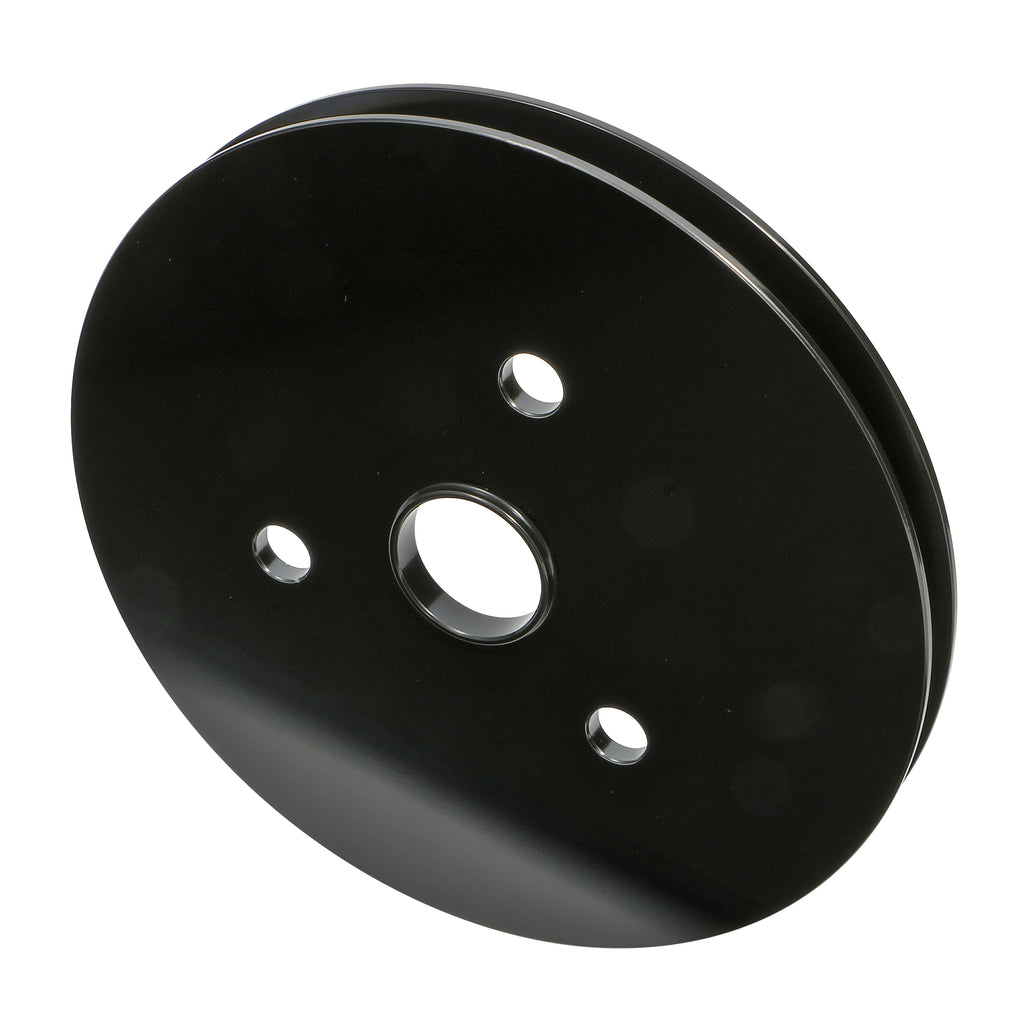 Aluminum-Sb-Chevy-Crankshaft-Pulley;-1-Groove;-Short-Water-Pump--Black-Finish