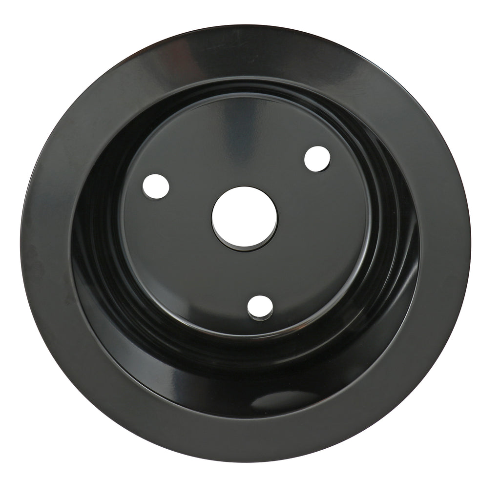 Aluminum-Sb-Chevy-Crankshaft-Pulley;-3-Groove;-Long-Water-Pump--Black-Finish