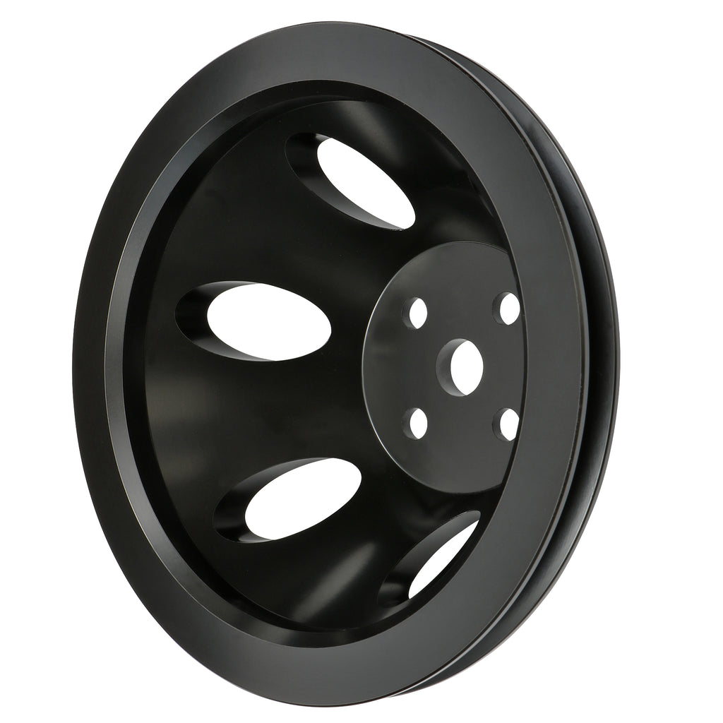 Aluminum-Sb-Chevy-Water-Pump-Pulley;-1-Groove;-Short-Water-Pump--Black-Finish