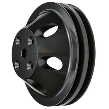 Load image into Gallery viewer, Aluminum-Sb-Chevy-Water-Pump-Pulley;-2-Groove;-Long-Water-Pump--Black-Finish