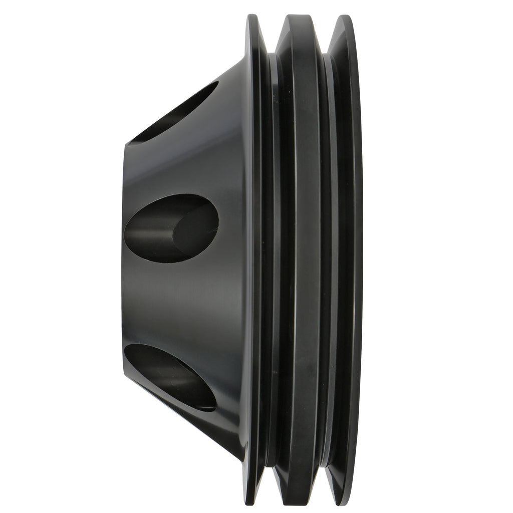 Aluminum-Sb-Chevy-Water-Pump-Pulley;-2-Groove;-Long-Water-Pump--Black-Finish