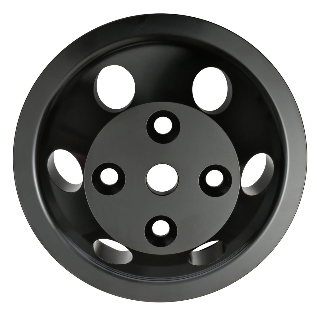 Aluminum-Sb-Chevy-Water-Pump-Pulley;-2-Groove;-Long-Water-Pump--Black-Finish