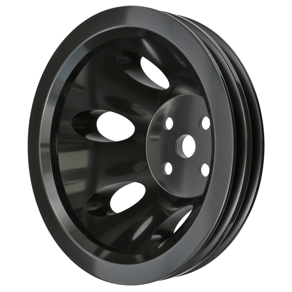 Aluminum-Sb-Chevy-Water-Pump-Pulley;-2-Groove;-Short-Water-Pump--Black-Finish