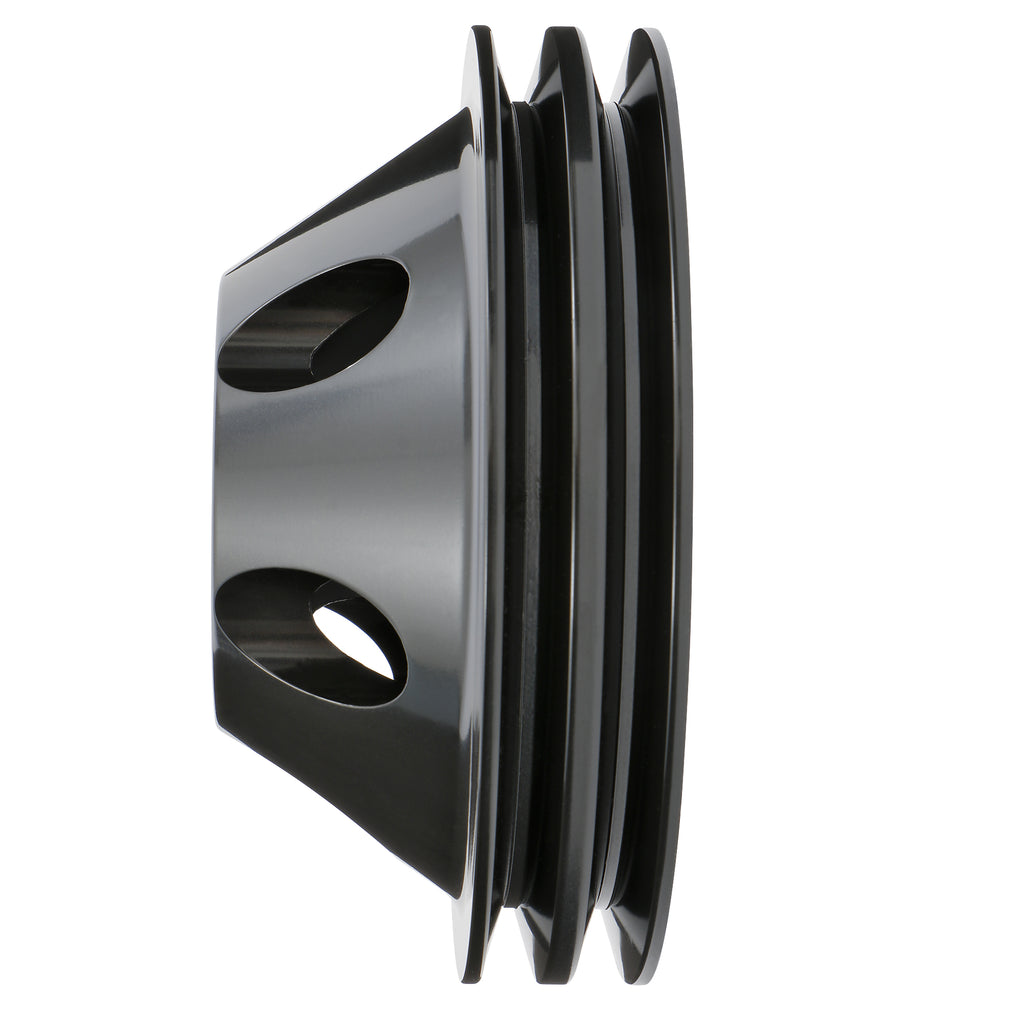 Aluminum-Sb-Chevy-Water-Pump-Pulley;-2-Groove;-Short-Water-Pump--Black-Finish