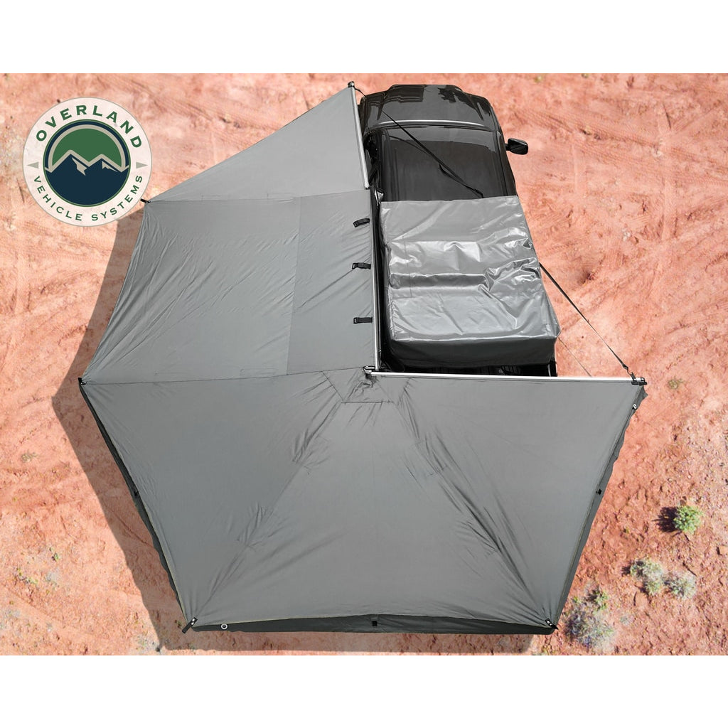 Awning-Tent-270-Degree-Driver-Side-Dark-Gray-Cover-With-Black-Cover-Nomadic-Overland-Vehicle-Systems