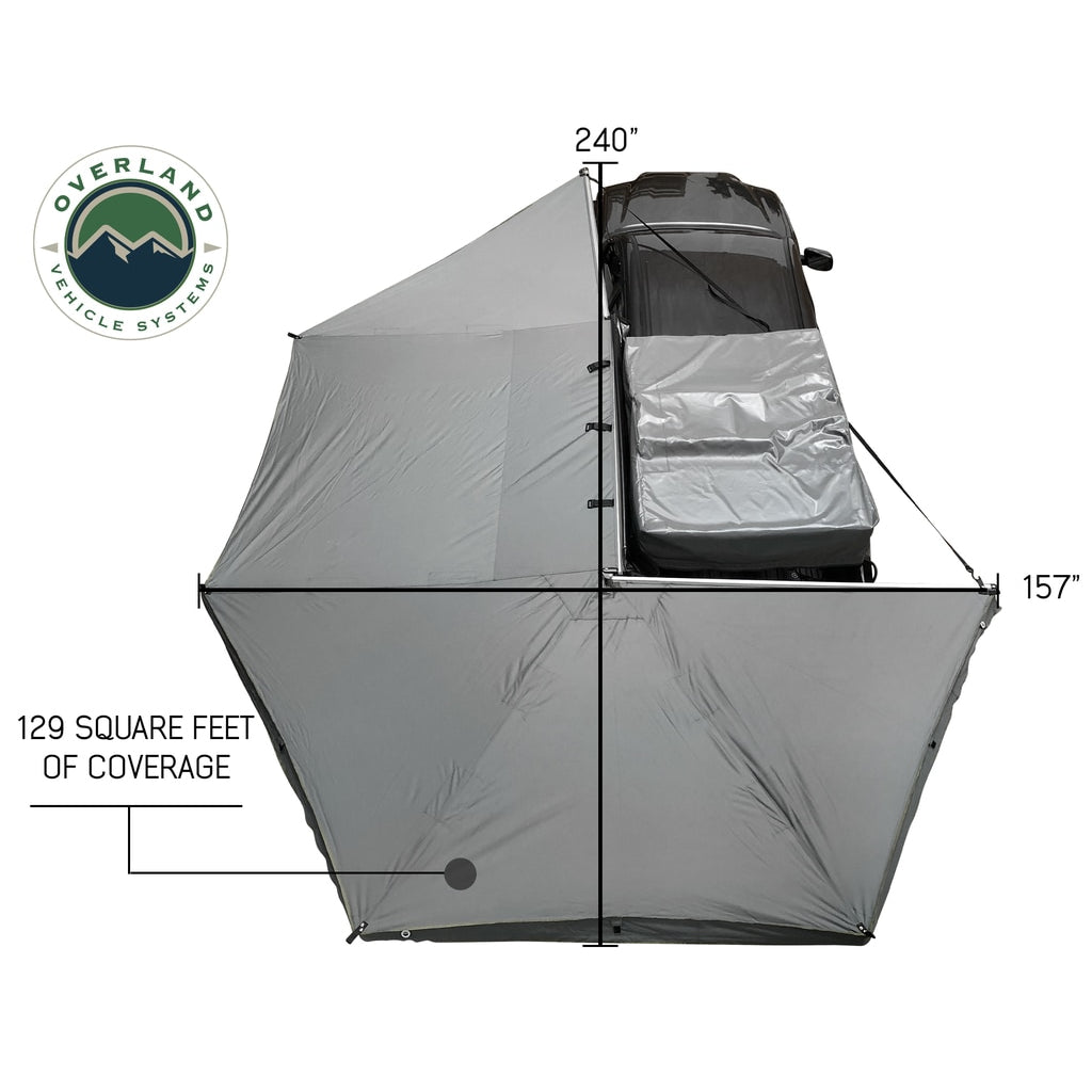 Awning-Tent-270-Degree-Driver-Side-Dark-Gray-Cover-With-Black-Cover-Nomadic-Overland-Vehicle-Systems