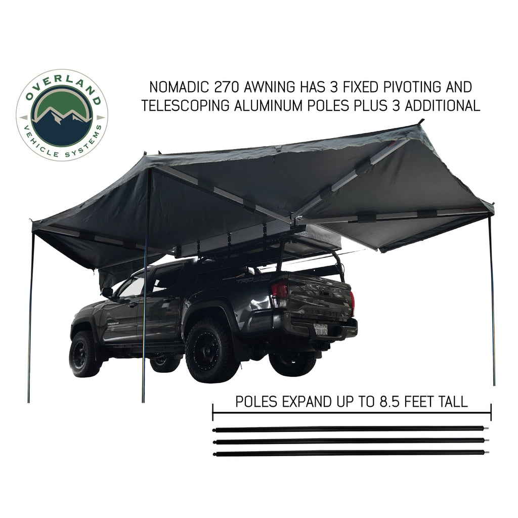 Awning-Tent-270-Degree-Driver-Side-Dark-Gray-Cover-With-Black-Cover-Nomadic-Overland-Vehicle-Systems
