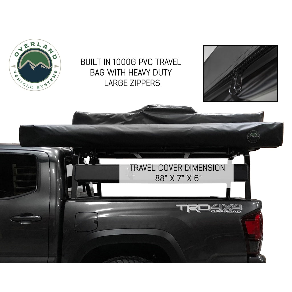 Awning-Tent-270-Degree-Driver-Side-Dark-Gray-Cover-With-Black-Cover-Nomadic-Overland-Vehicle-Systems