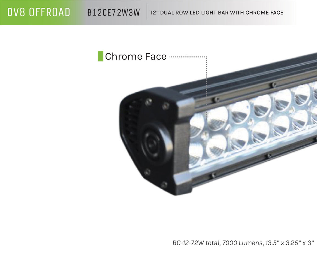 DV8 Offroad B12CE72W3W 12 in. Dual Row LED Light Bar; Chrome Face