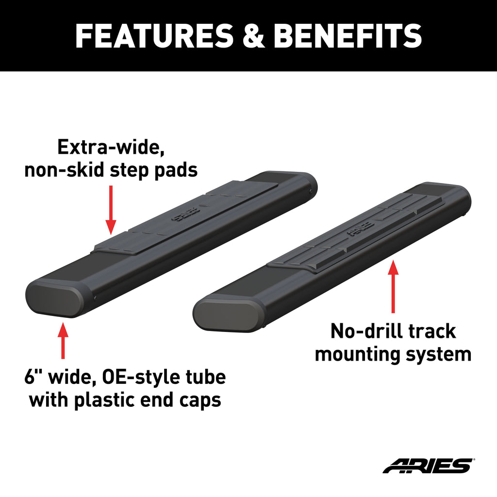 ARIES B2853 ARIES B2853 53-Inch Oval Black Aluminum Nerf Bars; Brackets Sold Separately - Truck Part Superstore