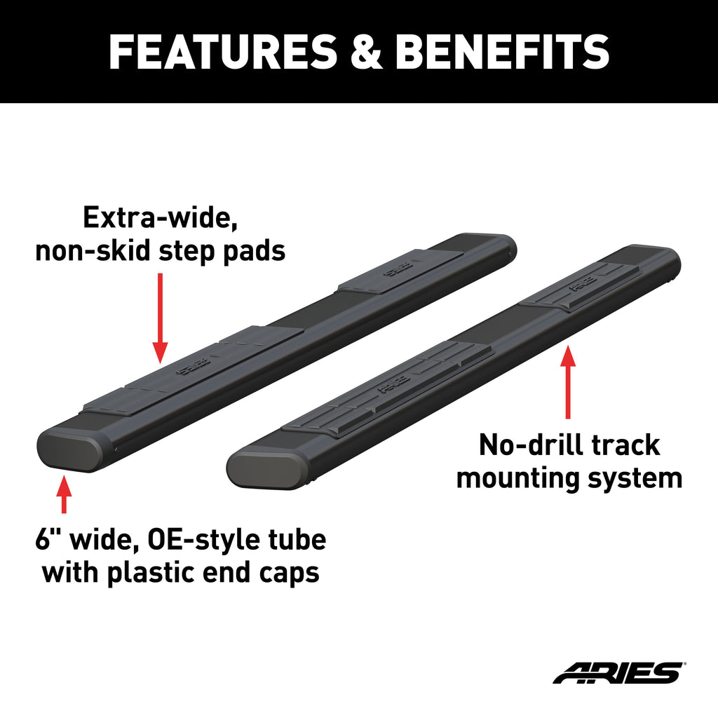 ARIES B2885 ARIES B2885 85-Inch Oval Black Aluminum Nerf Bars; Brackets Sold Separately - Truck Part Superstore